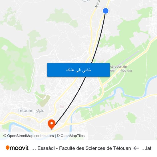 R'Milat to Université Abdelmalek Essaâdi - Faculté des Sciences de Tétouan map