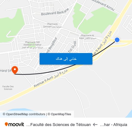 Abdellah El Fakhar - Afriquia to Université Abdelmalek Essaâdi - Faculté des Sciences de Tétouan map