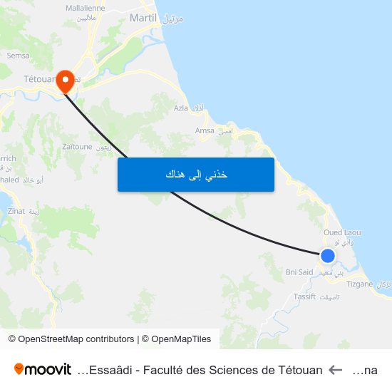 Riyasna to Université Abdelmalek Essaâdi - Faculté des Sciences de Tétouan map