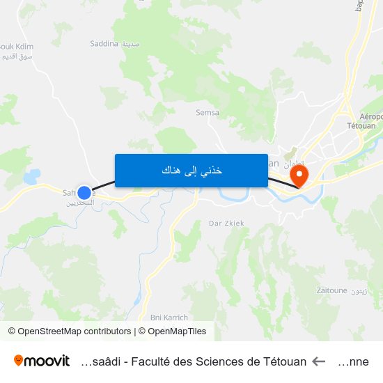 Sahtrienne to Université Abdelmalek Essaâdi - Faculté des Sciences de Tétouan map