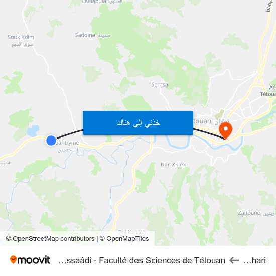 Boukhari to Université Abdelmalek Essaâdi - Faculté des Sciences de Tétouan map