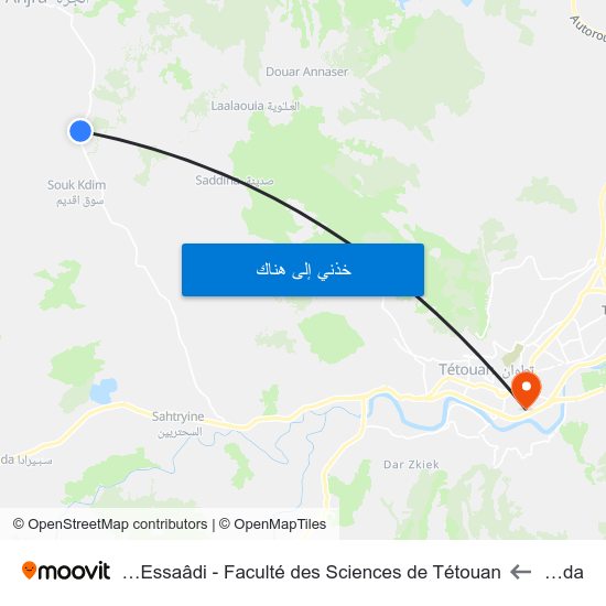 Zouada to Université Abdelmalek Essaâdi - Faculté des Sciences de Tétouan map