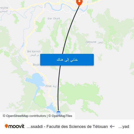 Café Ayad to Université Abdelmalek Essaâdi - Faculté des Sciences de Tétouan map