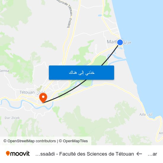 Miramar to Université Abdelmalek Essaâdi - Faculté des Sciences de Tétouan map