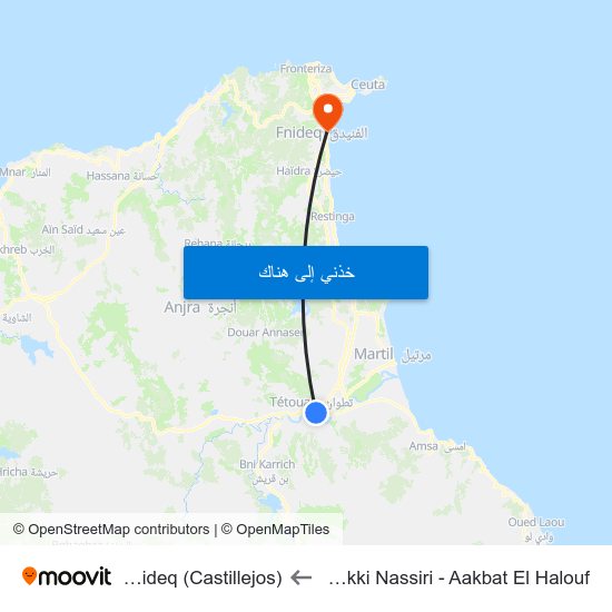 Mekki Nassiri - Aakbat El Halouf to Fnideq (Castillejos) map