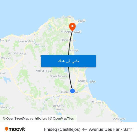 Avenue Des Far - Safir to Fnideq (Castillejos) map