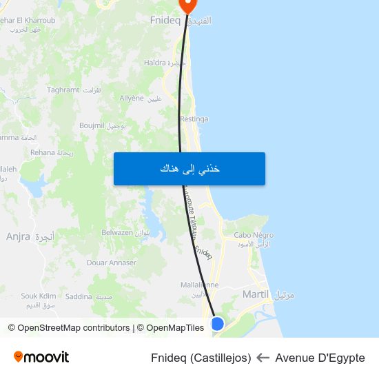 Avenue D'Egypte to Fnideq (Castillejos) map