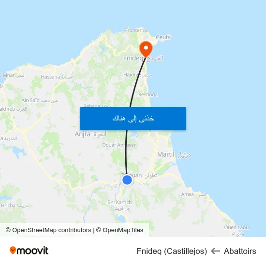 Abattoirs to Fnideq (Castillejos) map