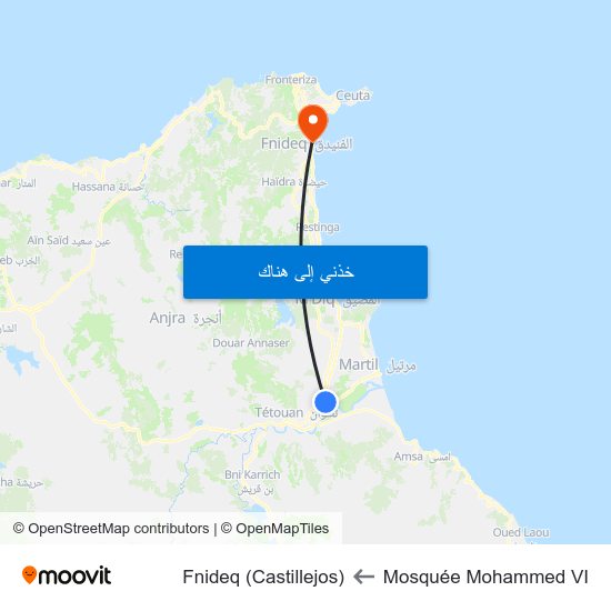 Mosquée Mohammed VI to Fnideq (Castillejos) map