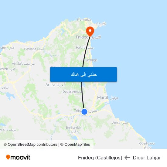Diour Lahjar to Fnideq (Castillejos) map