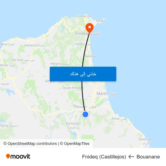 Bouanane to Fnideq (Castillejos) map