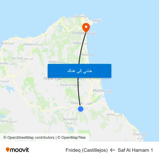 Saf Al Hamam 1 to Fnideq (Castillejos) map