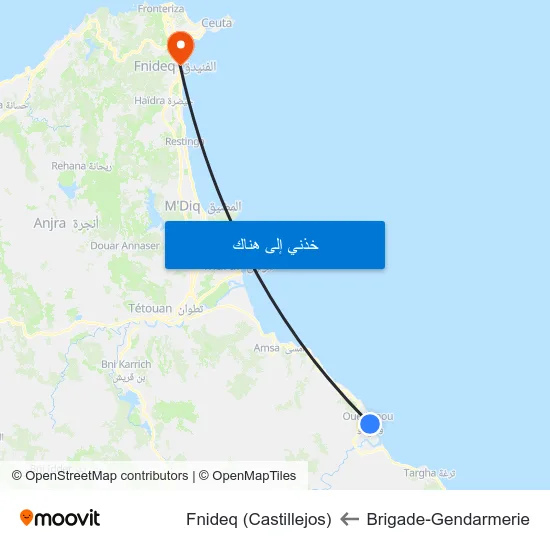 Brigade-Gendarmerie to Fnideq (Castillejos) map