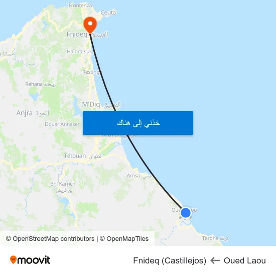 Oued Laou to Fnideq (Castillejos) map