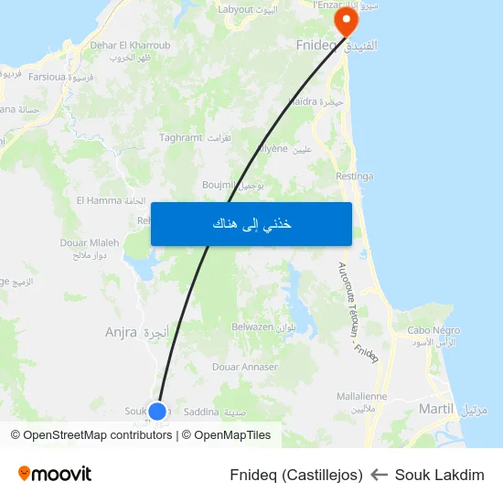 Souk Lakdim to Fnideq (Castillejos) map