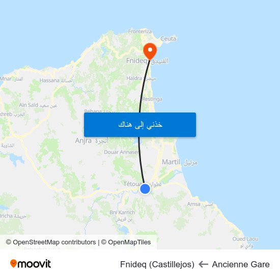 Ancienne Gare to Fnideq (Castillejos) map