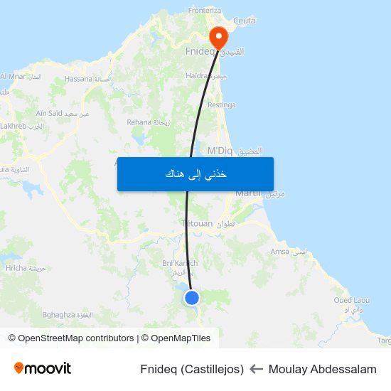 Moulay Abdessalam to Fnideq (Castillejos) map