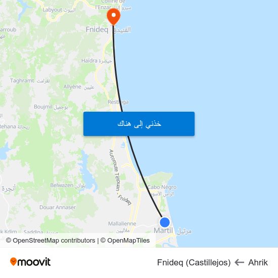 Ahrik to Fnideq (Castillejos) map