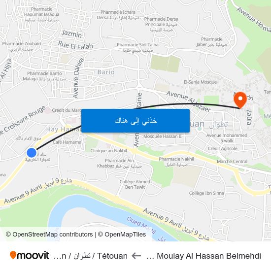 Avenue Moulay Al Hassan Belmehdi to Tétouan / تطوان / Tetuán map