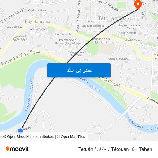 Tahen to Tétouan / تطوان / Tetuán map