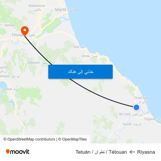 Riyasna to Tétouan / تطوان / Tetuán map