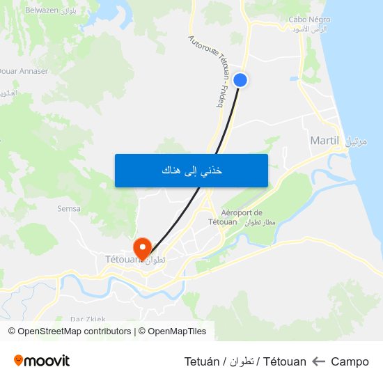 Campo to Tétouan / تطوان / Tetuán map