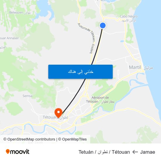 Jamae to Tétouan / تطوان / Tetuán map