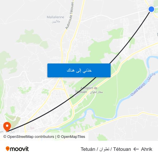 Ahrik to Tétouan / تطوان / Tetuán map