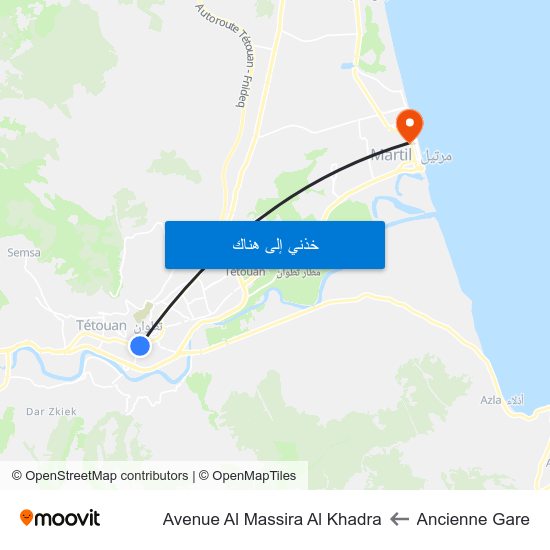 Ancienne Gare to Avenue Al Massira Al Khadra map