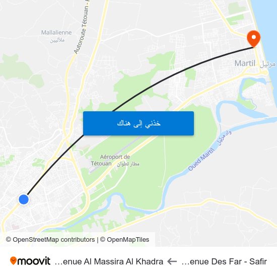 Avenue Des Far - Safir to Avenue Al Massira Al Khadra map