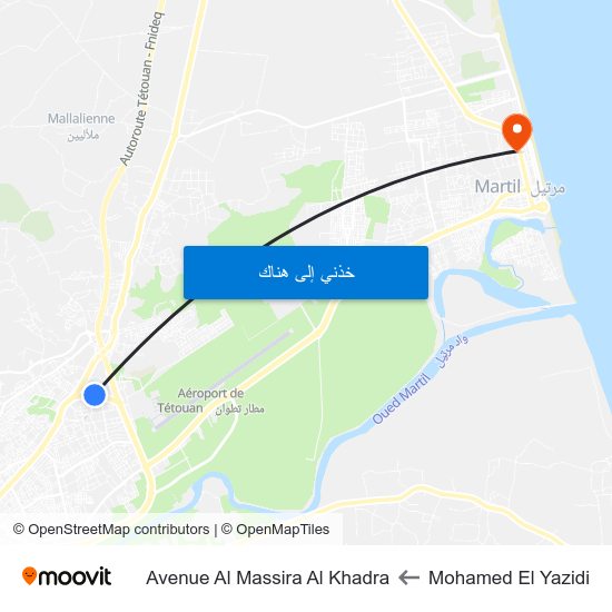 Mohamed El Yazidi to Avenue Al Massira Al Khadra map