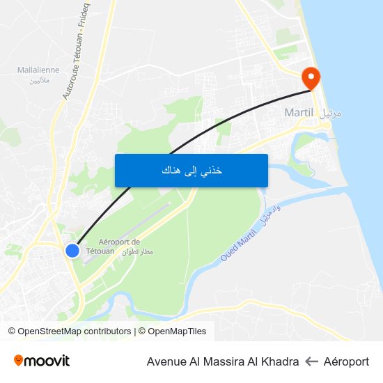 Aéroport to Avenue Al Massira Al Khadra map