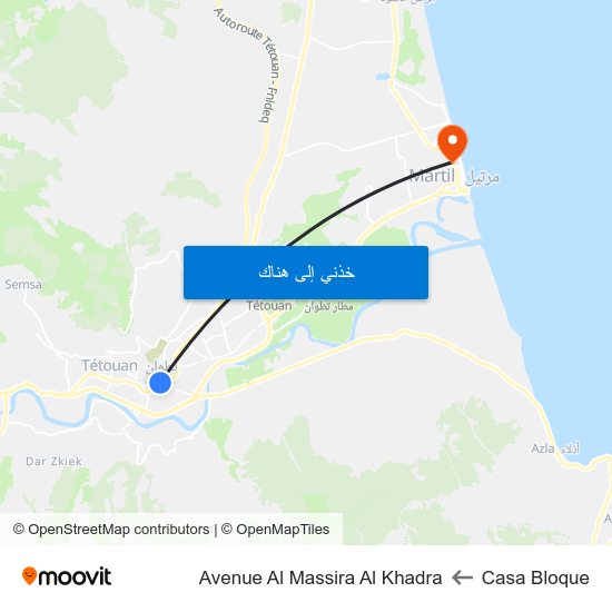 Casa Bloque to Avenue Al Massira Al Khadra map