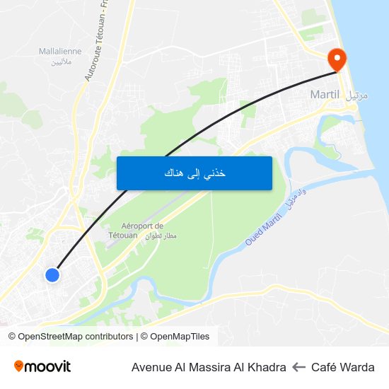 Café Warda to Avenue Al Massira Al Khadra map