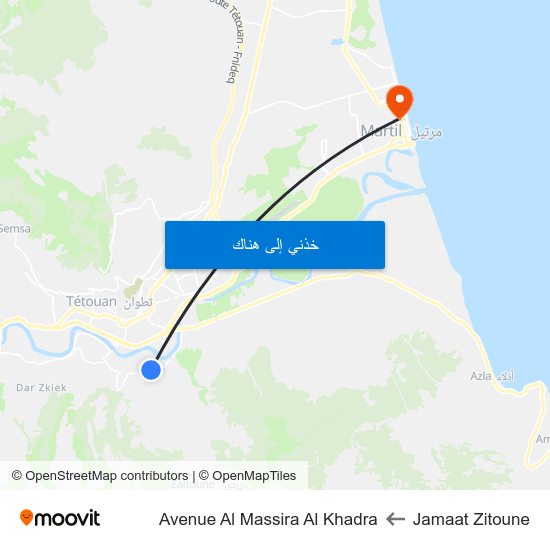 Jamaat Zitoune to Avenue Al Massira Al Khadra map