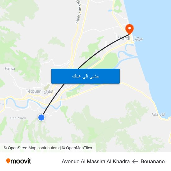 Bouanane to Avenue Al Massira Al Khadra map