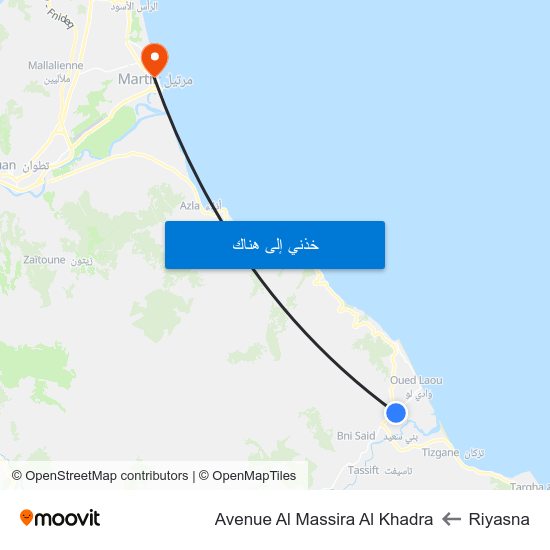 Riyasna to Avenue Al Massira Al Khadra map