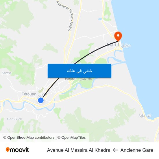 Ancienne Gare to Avenue Al Massira Al Khadra map