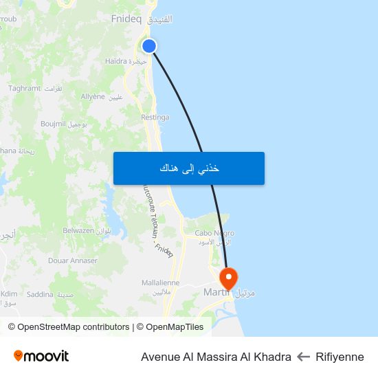 Rifiyenne to Avenue Al Massira Al Khadra map
