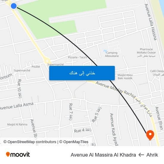 Ahrik to Avenue Al Massira Al Khadra map