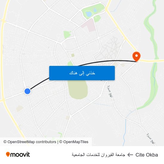 Cite Okba to جامعة القيروان للخدمات الجامعية map