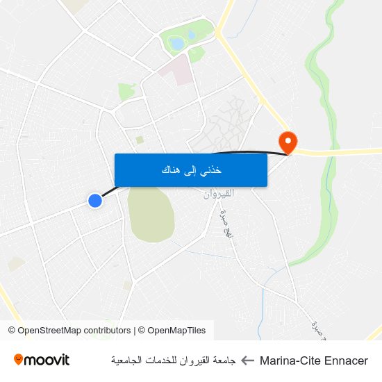 Marina-Cite Ennacer to جامعة القيروان للخدمات الجامعية map