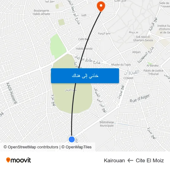 Cite El Moiz to Kairouan map