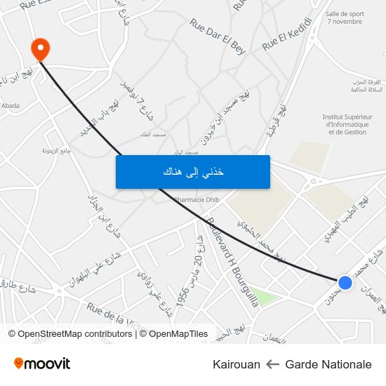 Garde Nationale to Kairouan map