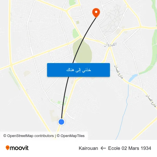 Ecole 02 Mars 1934 to Kairouan map
