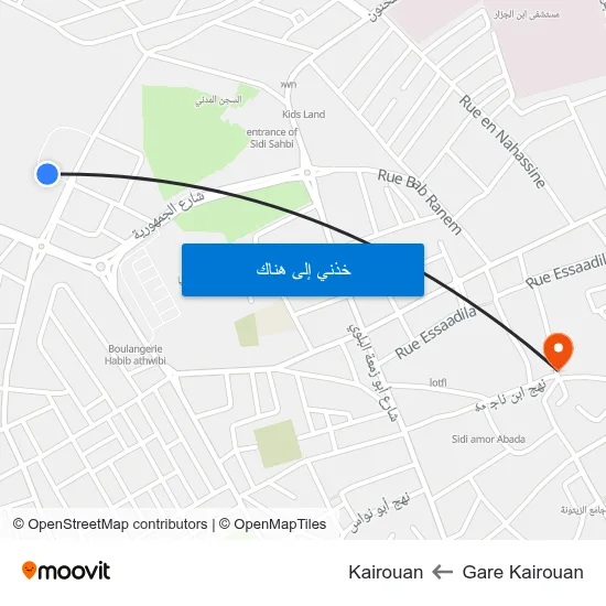 Gare Kairouan to Kairouan map