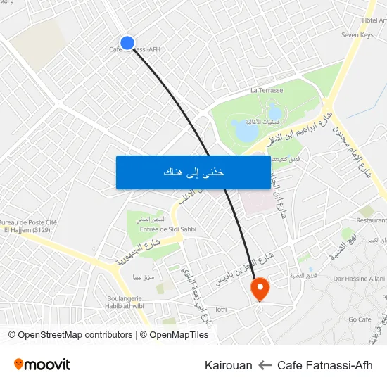 Cafe Fatnassi-Afh to Kairouan map