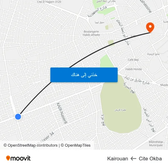 Cite Okba to Kairouan map