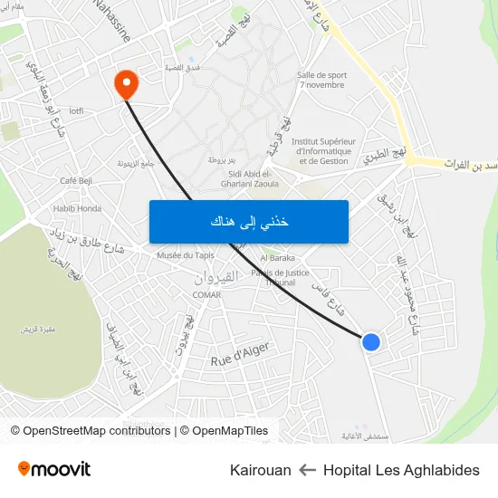 Hopital Les Aghlabides to Kairouan map