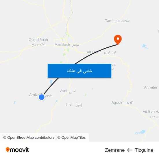 Tizguine to Zemrane map